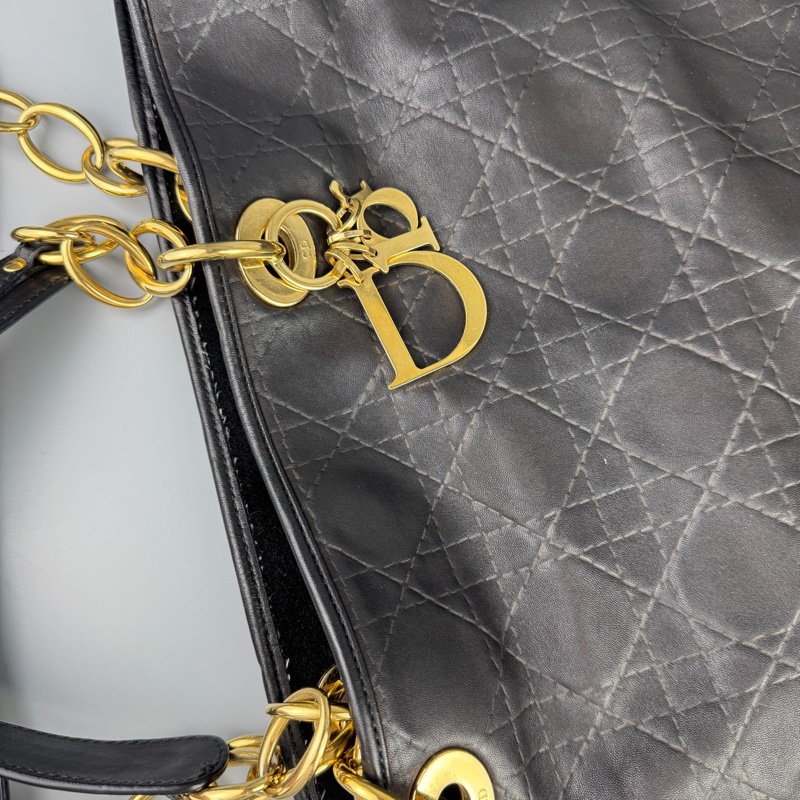 Dior • Lady Dior 黑金全皮騰格紋托特包-4