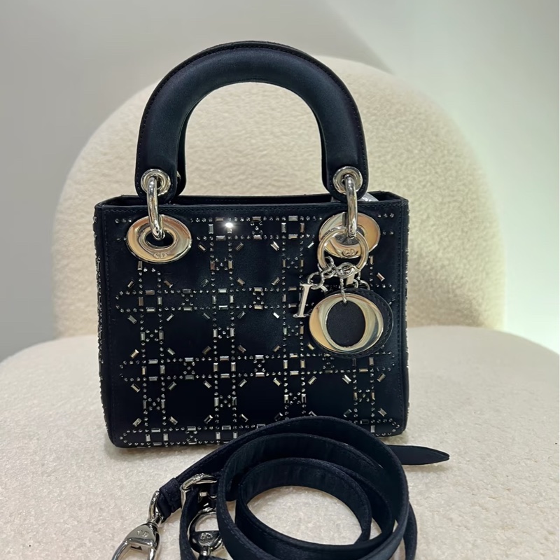 Dior • Lady Dior 深藍色緞面水鑽三格戴妃包-1