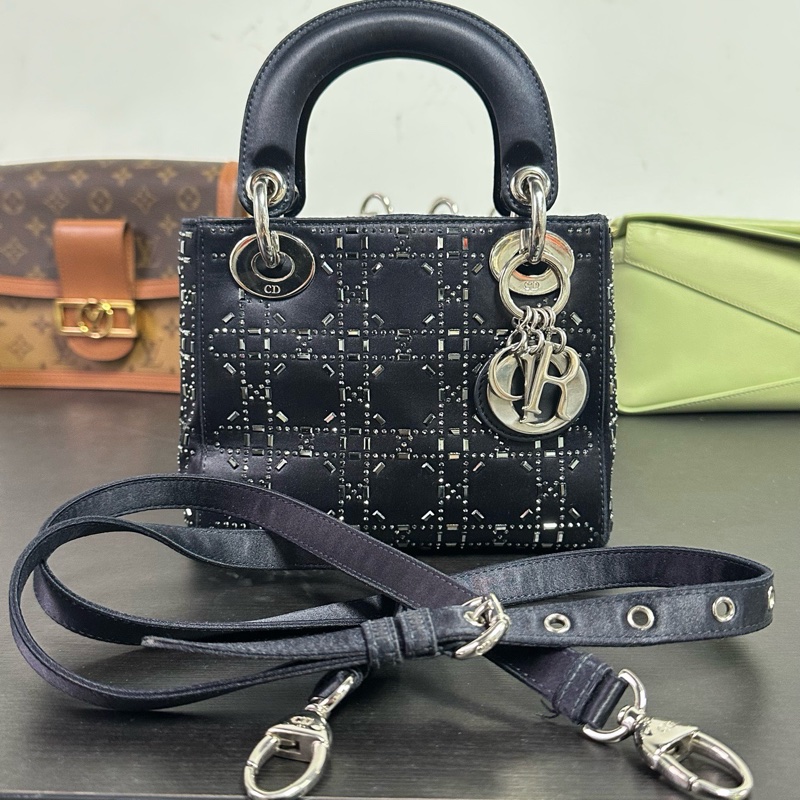 Dior • Lady Dior 深藍色緞面水鑽三格戴妃包-2