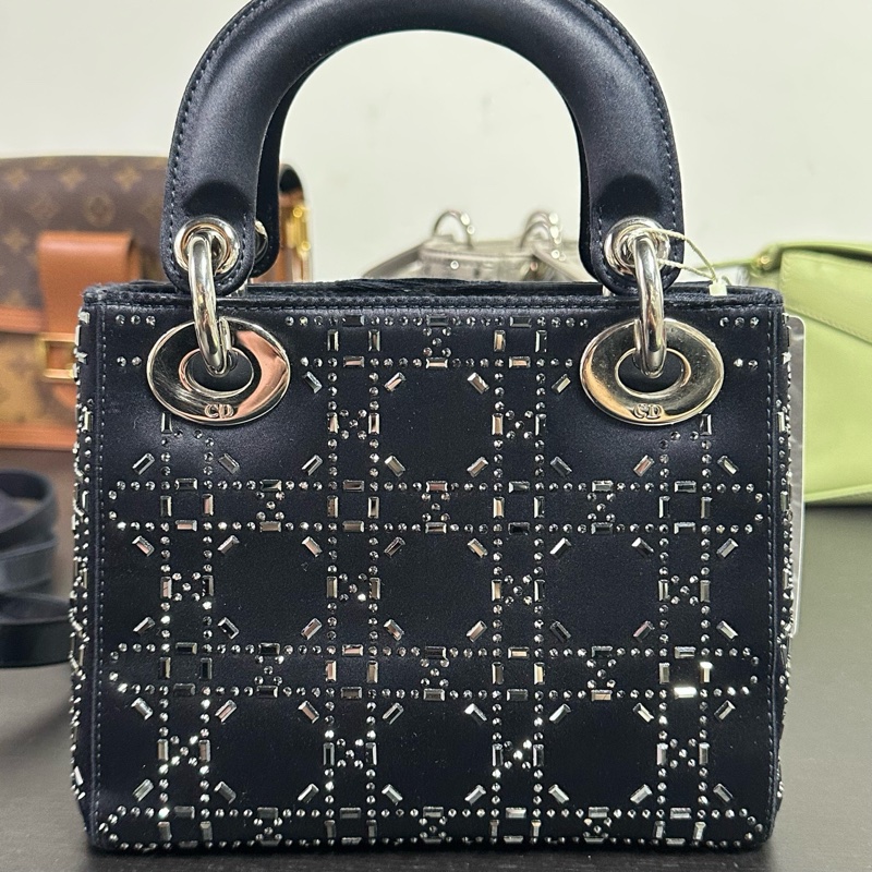 Dior • Lady Dior 深藍色緞面水鑽三格戴妃包-4