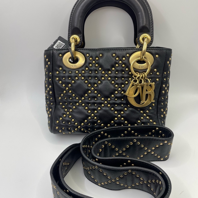 Dior • Lady Dior 經典黑金牛皮卯釘三格戴妃-3
