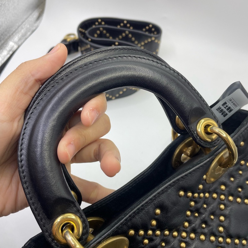 Dior • Lady Dior 經典黑金牛皮卯釘三格戴妃-5