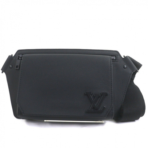路易威登 M57081 黑色皮革 LV Aerogram Takeoff 斜背包，附原廠盒和防塵袋，法國製造，男士款