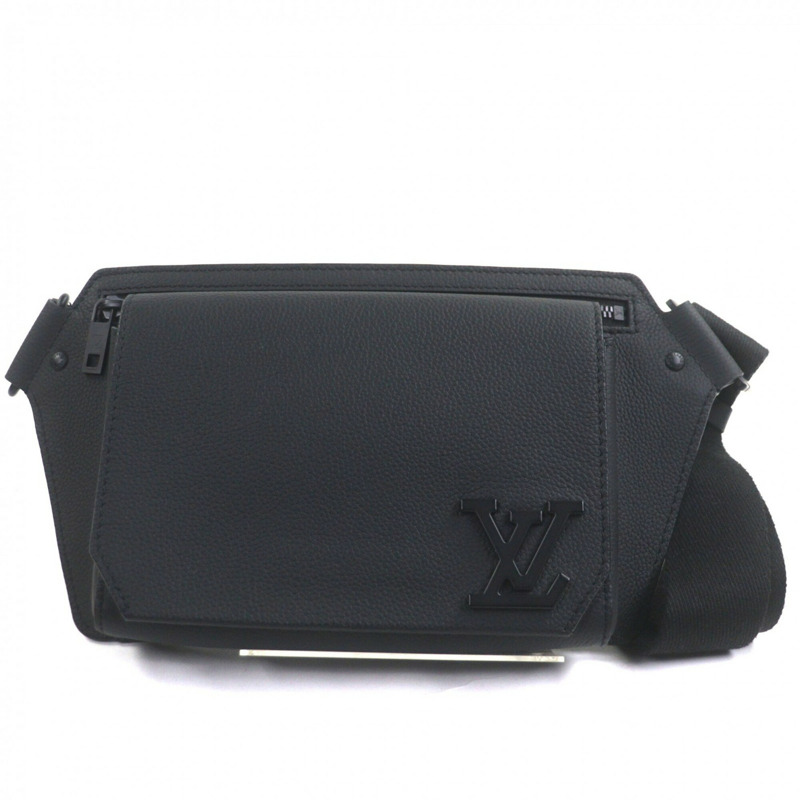 路易威登 M57081 黑色皮革 LV Aerogram Takeoff 斜背包，附原廠盒和防塵袋，法國製造，男士款-0
