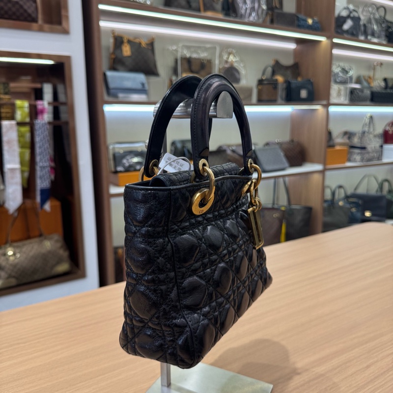 Dior • Lady Dior 經典黑金油臘牛皮四格戴妃包-5
