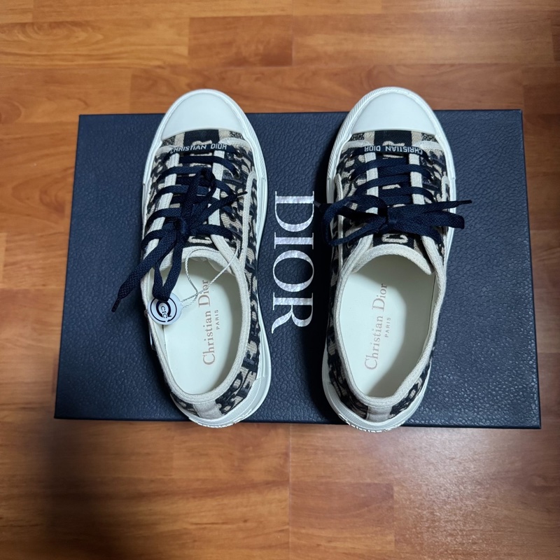 Dior新款厚底鞋迪奧刺繡Oblique低幫板鞋 米色 36.5碼-4