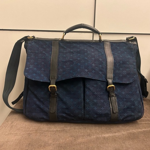 絕版 Louis Vuitton 深藍色 Monogram mini Denise 牛仔布 郵差包