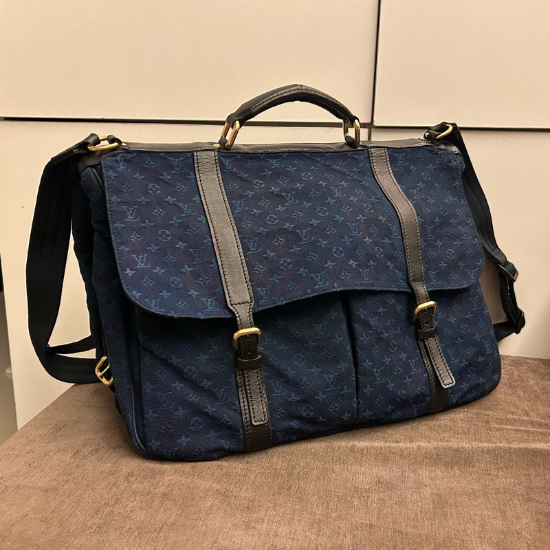 絕版 Louis Vuitton 深藍色 Monogram mini Denise 牛仔布 郵差包-1