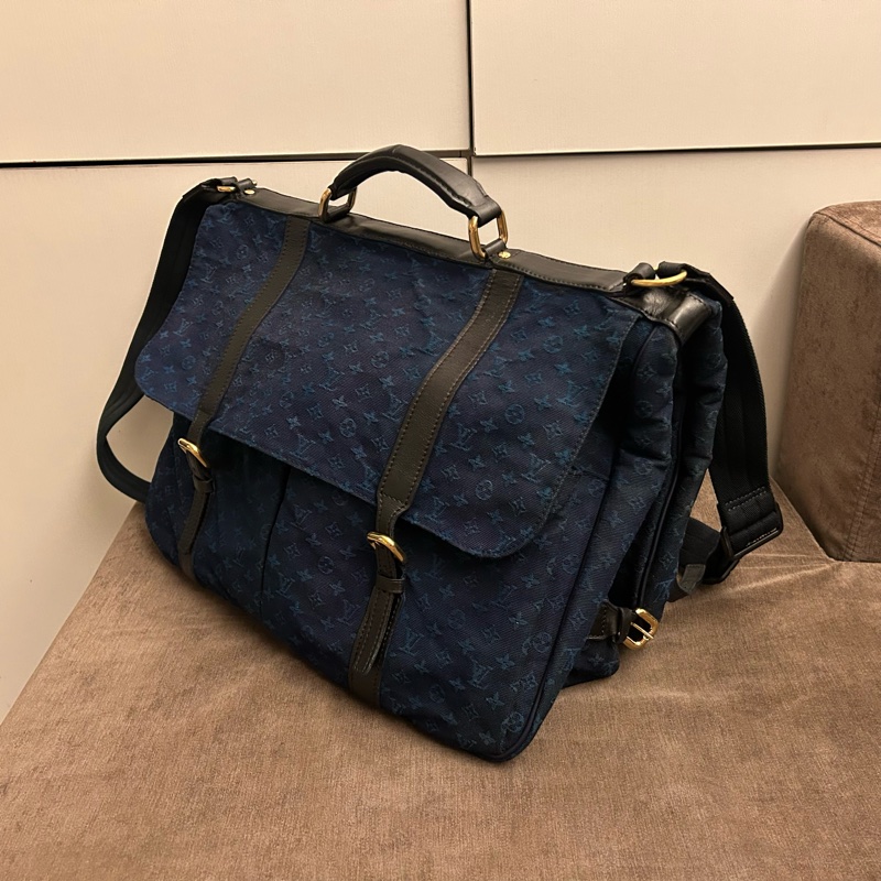 絕版 Louis Vuitton 深藍色 Monogram mini Denise 牛仔布 郵差包-2