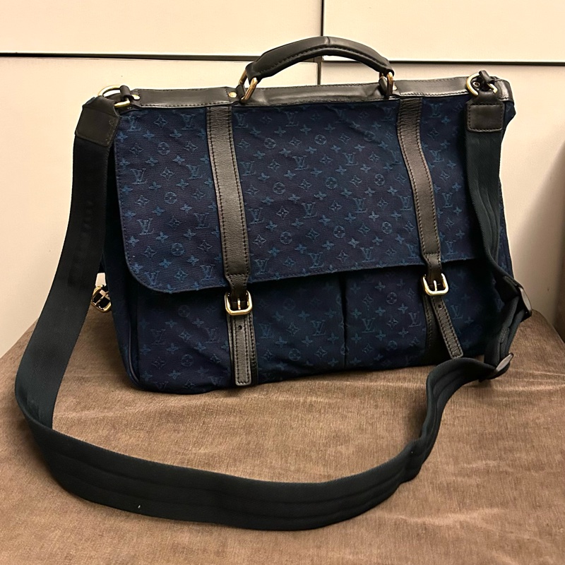 絕版 Louis Vuitton 深藍色 Monogram mini Denise 牛仔布 郵差包-5
