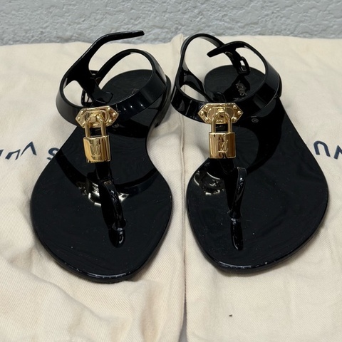 Louis Vuitton 路易威登 一字帶 涼鞋 女款 黑色 35碼 配塵袋