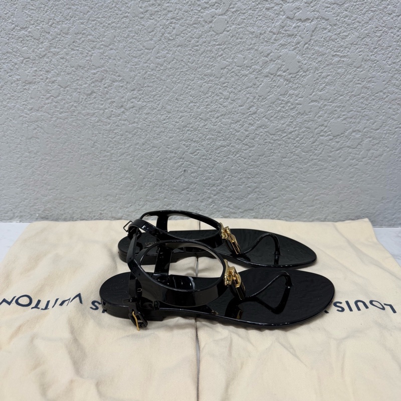 Louis Vuitton 路易威登 一字帶 涼鞋 女款 黑色 35碼 配塵袋-1