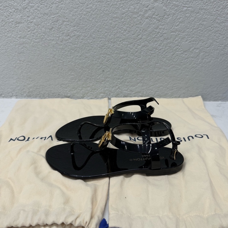 Louis Vuitton 路易威登 一字帶 涼鞋 女款 黑色 35碼 配塵袋-2