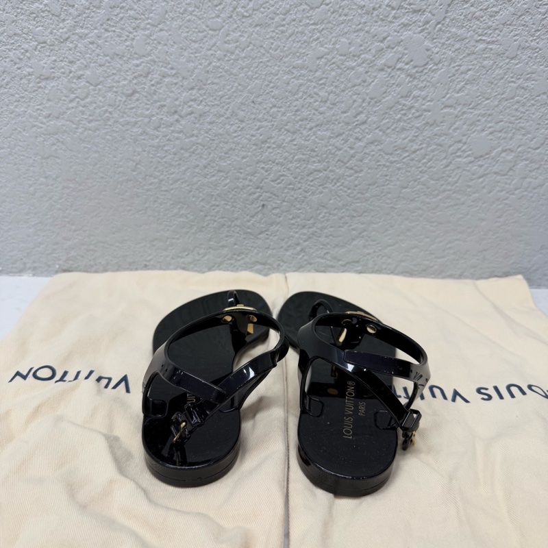 Louis Vuitton 路易威登 一字帶 涼鞋 女款 黑色 35碼 配塵袋-3