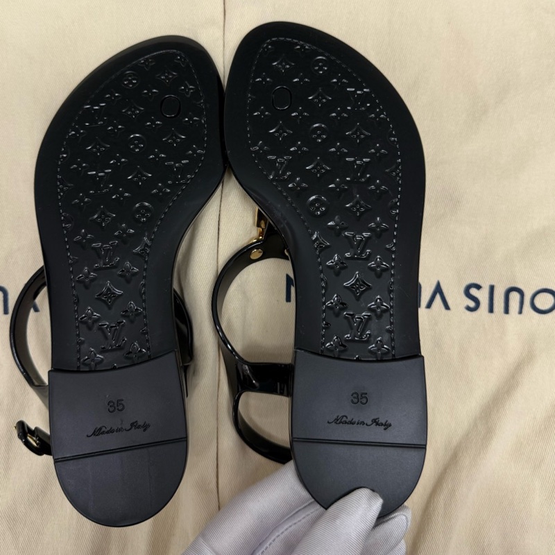 Louis Vuitton 路易威登 一字帶 涼鞋 女款 黑色 35碼 配塵袋-5