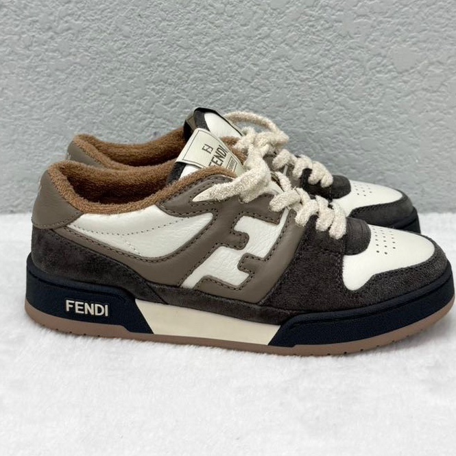 Fendi 芬迪 皮革 絨面 棕色拼接 白色 休閒鞋 板鞋 36碼-1