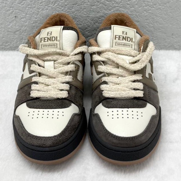 Fendi 芬迪 皮革 絨面 棕色拼接 白色 休閒鞋 板鞋 36碼-3