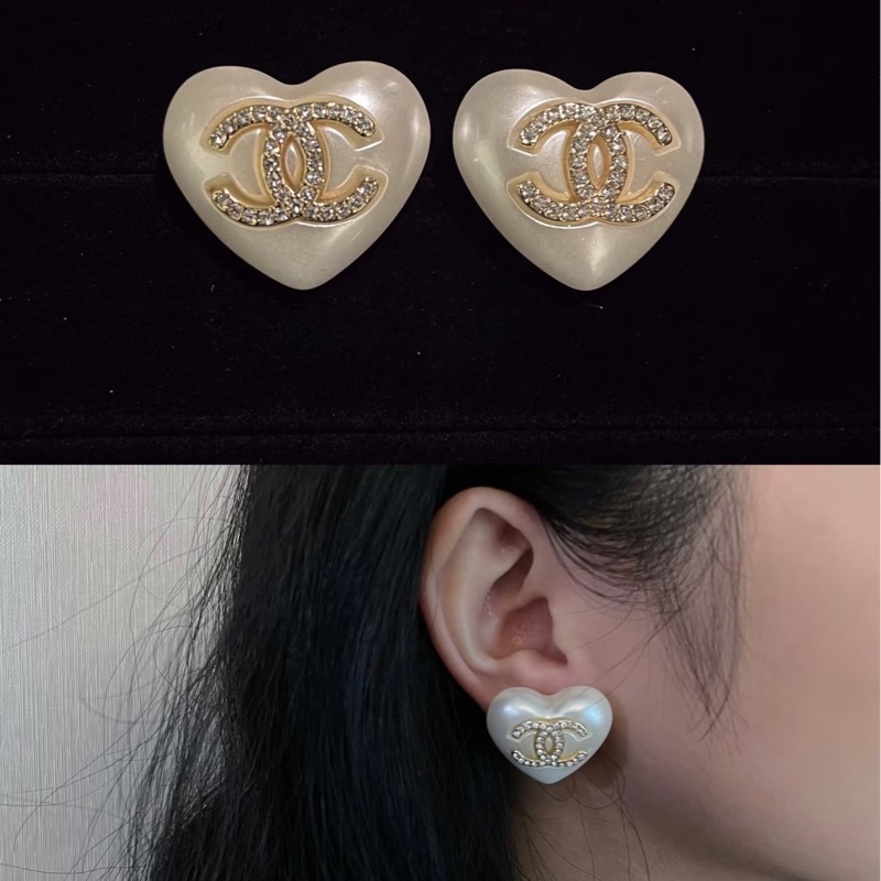 Chanel/香奈兒 21A珍珠愛心滿鑽雙C耳釘  成色如圖-5