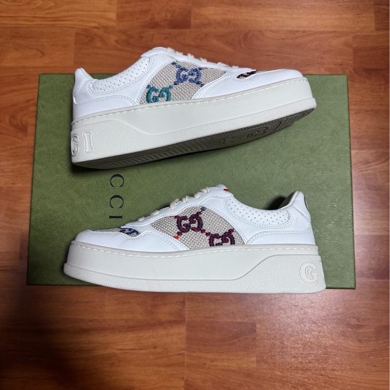 Gucci古馳餅乾鞋GG Multicolor 刺繡板鞋 白色 36.5碼-0