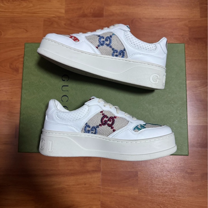 Gucci古馳餅乾鞋GG Multicolor 刺繡板鞋 白色 36.5碼-1
