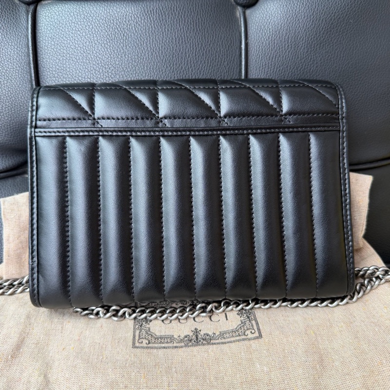 Gucci 古馳 馬蒙新款黑銀woc鏈條斜塊包 黑銀色、單包-1