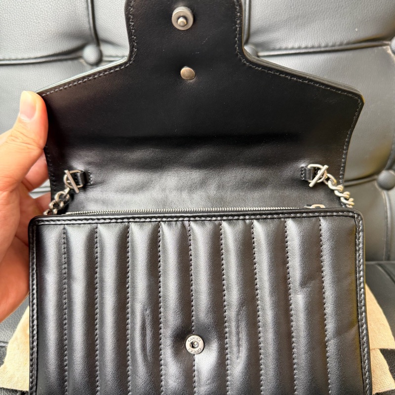 Gucci 古馳 馬蒙新款黑銀woc鏈條斜塊包 黑銀色、單包-2