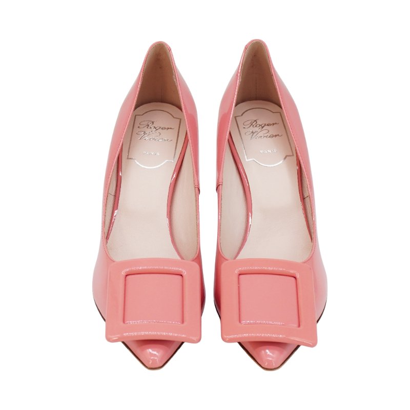 Roger Vivier 展示品 漆皮經典方釦高跟鞋#35(粉)-1
