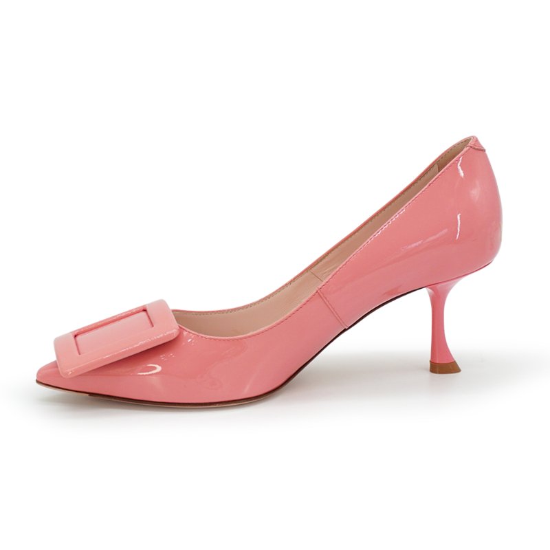 Roger Vivier 展示品 漆皮經典方釦高跟鞋#35(粉)-2