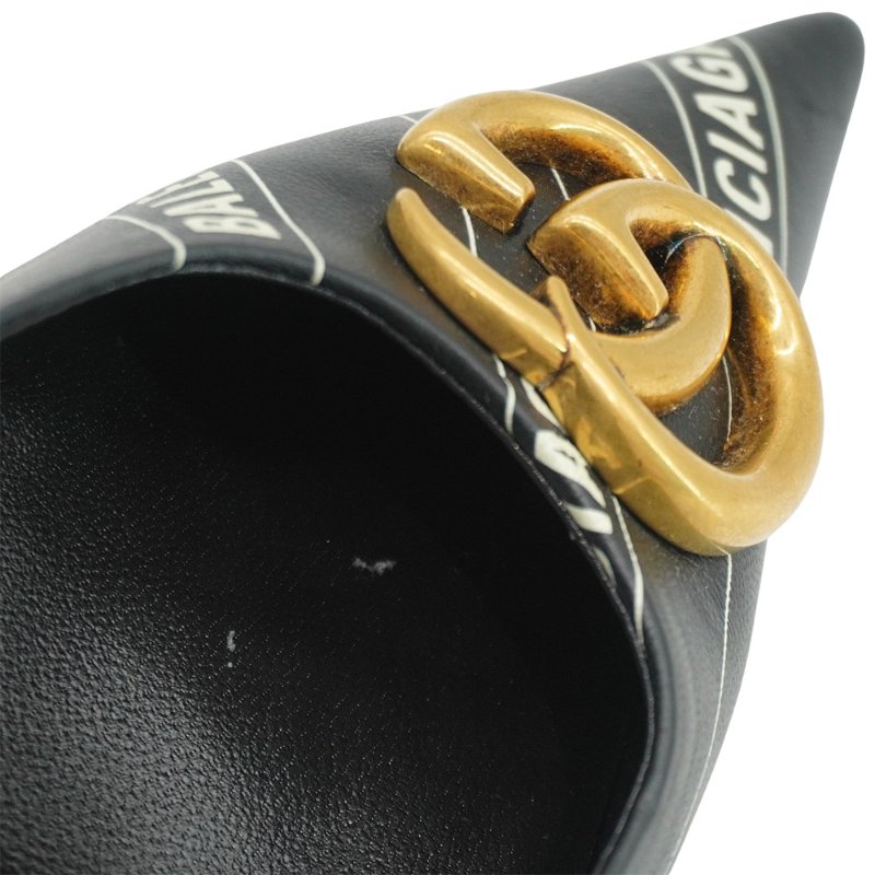 Gucci x Balenciaga 展示品 條紋Logo皮革尖頭高跟鞋#34.5(黑)-6