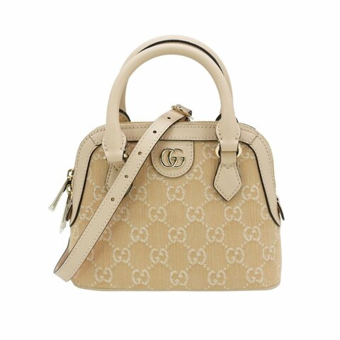 Gucci 展示品 Ophidia 帆布手提/斜背迷你貝殼包(772216-淺米)