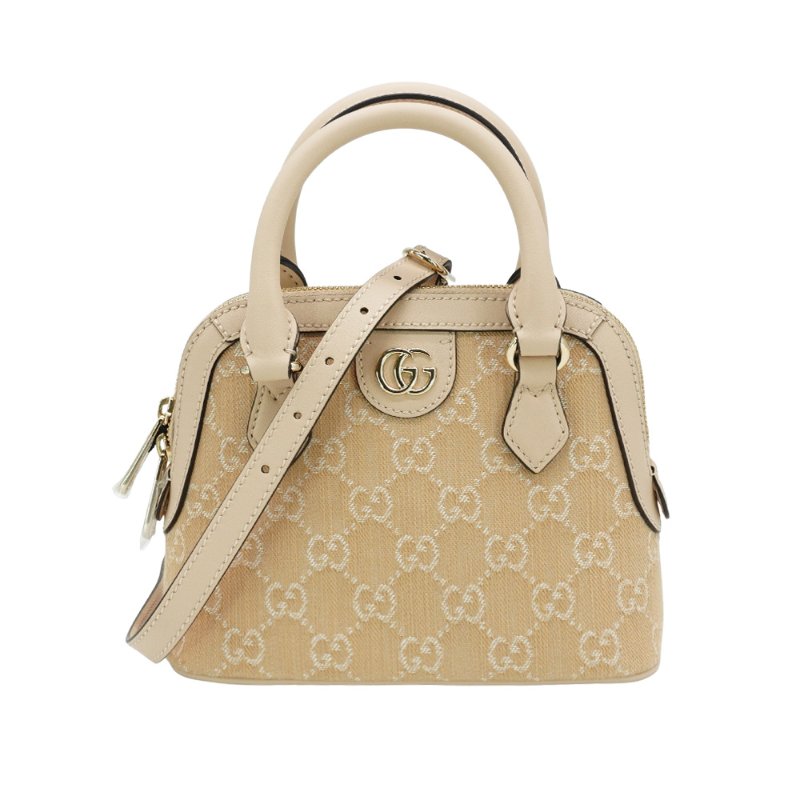 Gucci 展示品 Ophidia 帆布手提/斜背迷你貝殼包(772216-淺米)-0