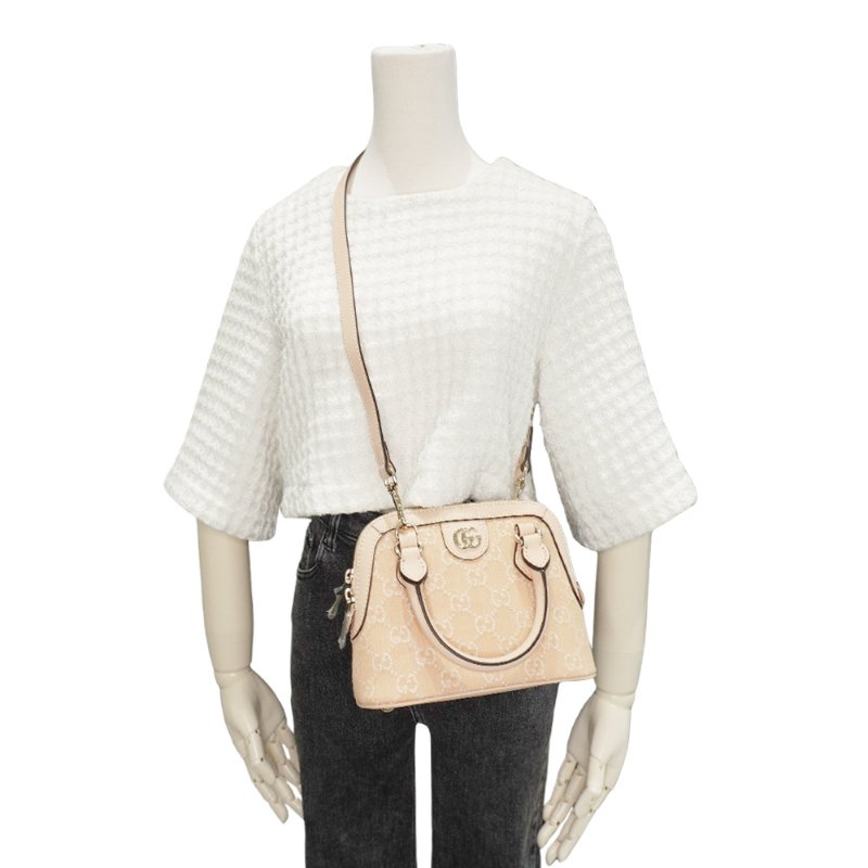 Gucci 展示品 Ophidia 帆布手提/斜背迷你貝殼包(772216-淺米)-5