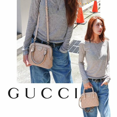 Gucci 展示品 Ophidia 帆布手提/斜背迷你貝殼包(772216-淺米)
