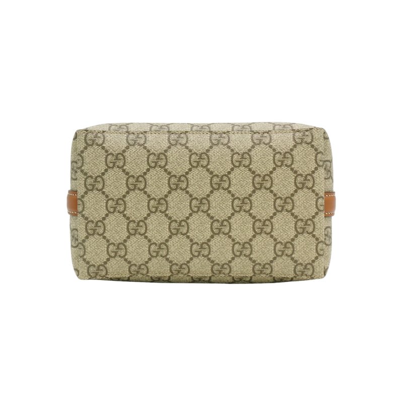 Gucci 展示品 GG Emblem 帆布拚牛皮水桶二用包(815118-咖)-3
