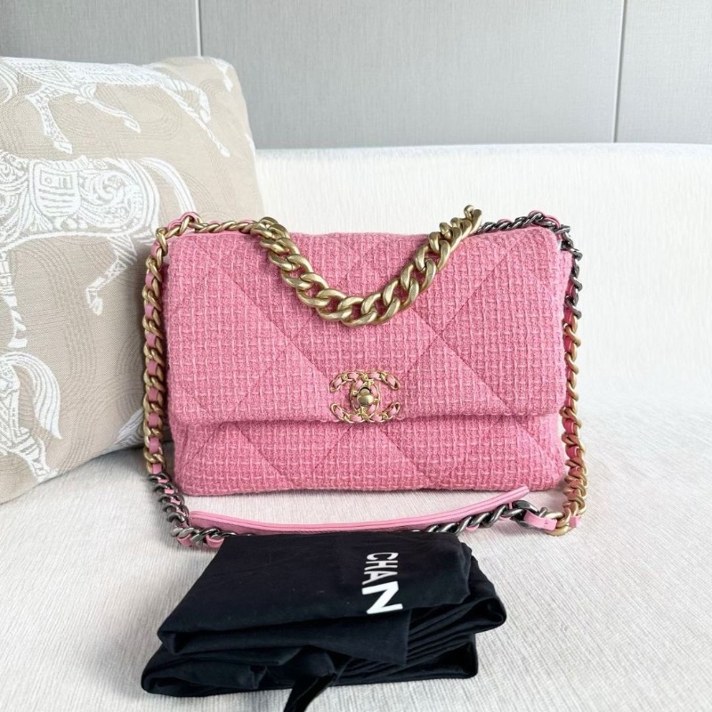 Chanel 毛呢鏈條包19bag中號 粉色 金扣 30*19*11 95新 配件塵袋-0
