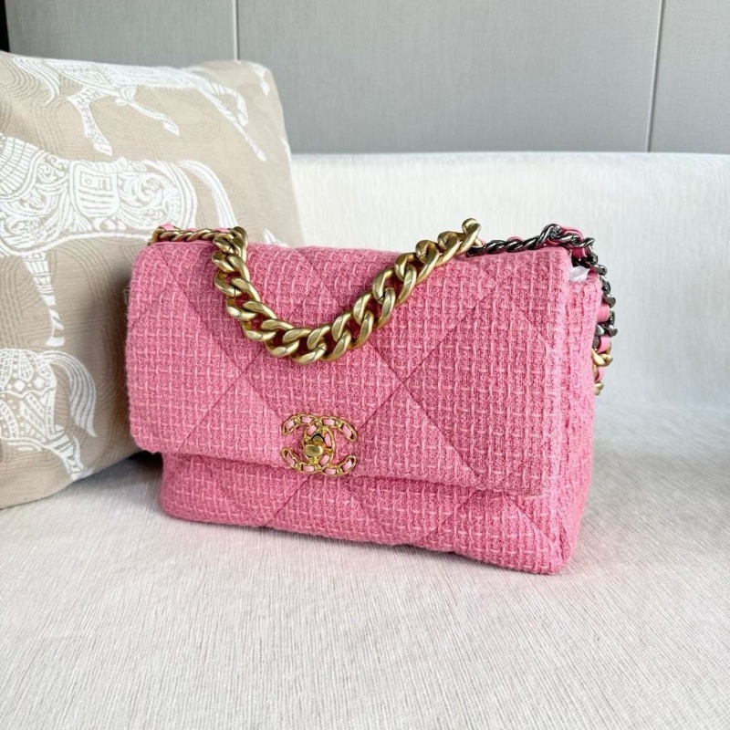 Chanel 毛呢鏈條包19bag中號 粉色 金扣 30*19*11 95新 配件塵袋-2