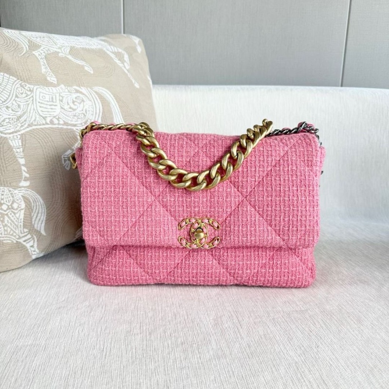 Chanel 毛呢鏈條包19bag中號 粉色 金扣 30*19*11 95新 配件塵袋-3