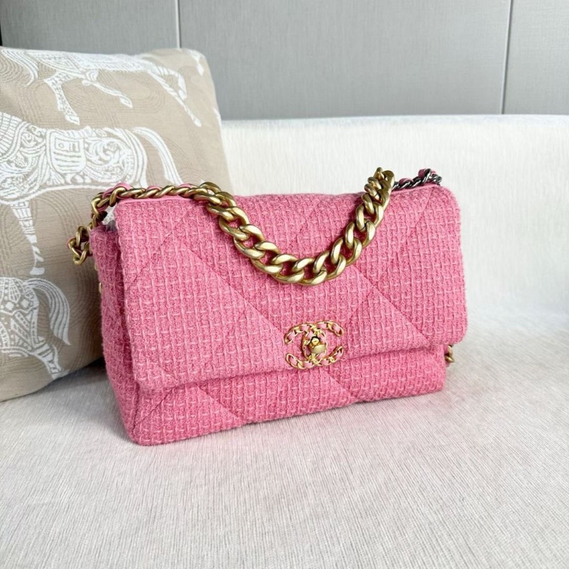 Chanel 毛呢鏈條包19bag中號 粉色 金扣 30*19*11 95新 配件塵袋-4