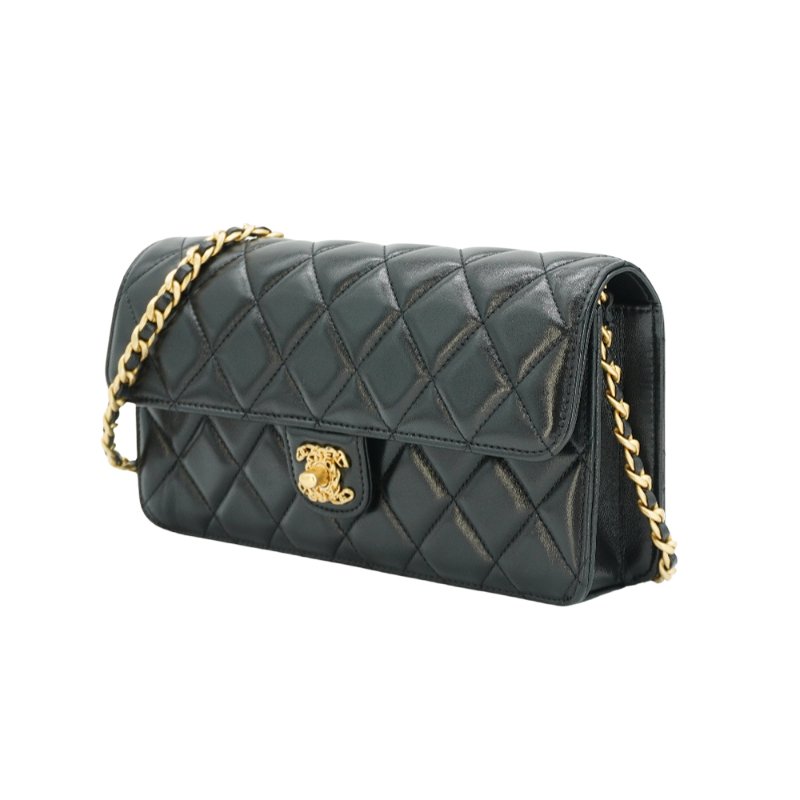 Chanel 展示品 金雙C菱格羊皮翻蓋斜背包(AS4053-黑)-1