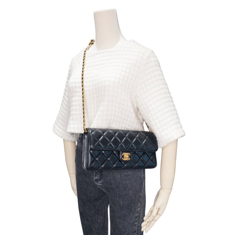 Chanel 展示品 金雙C菱格羊皮翻蓋斜背包(AS4053-黑)-5