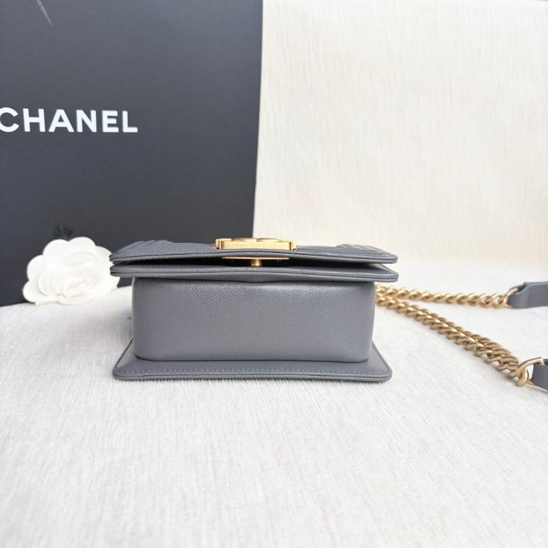 Chanel miniLeboy灰色金扣 荔枝皮 15*10*5.5  95新 配件塵袋-3