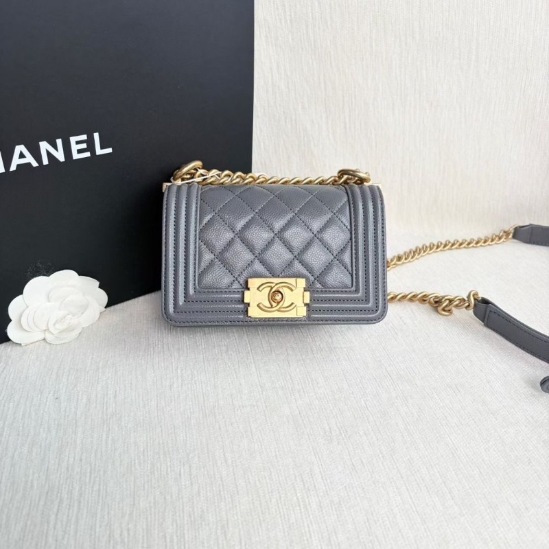 Chanel miniLeboy灰色金扣 荔枝皮 15*10*5.5  95新 配件塵袋-4
