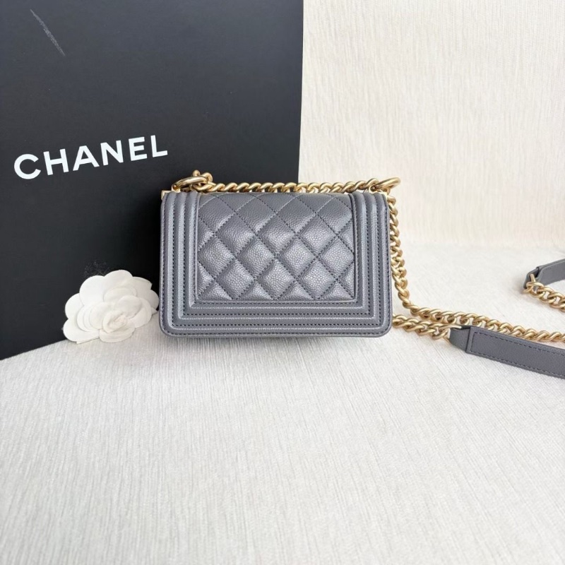 Chanel miniLeboy灰色金扣 荔枝皮 15*10*5.5  95新 配件塵袋-5