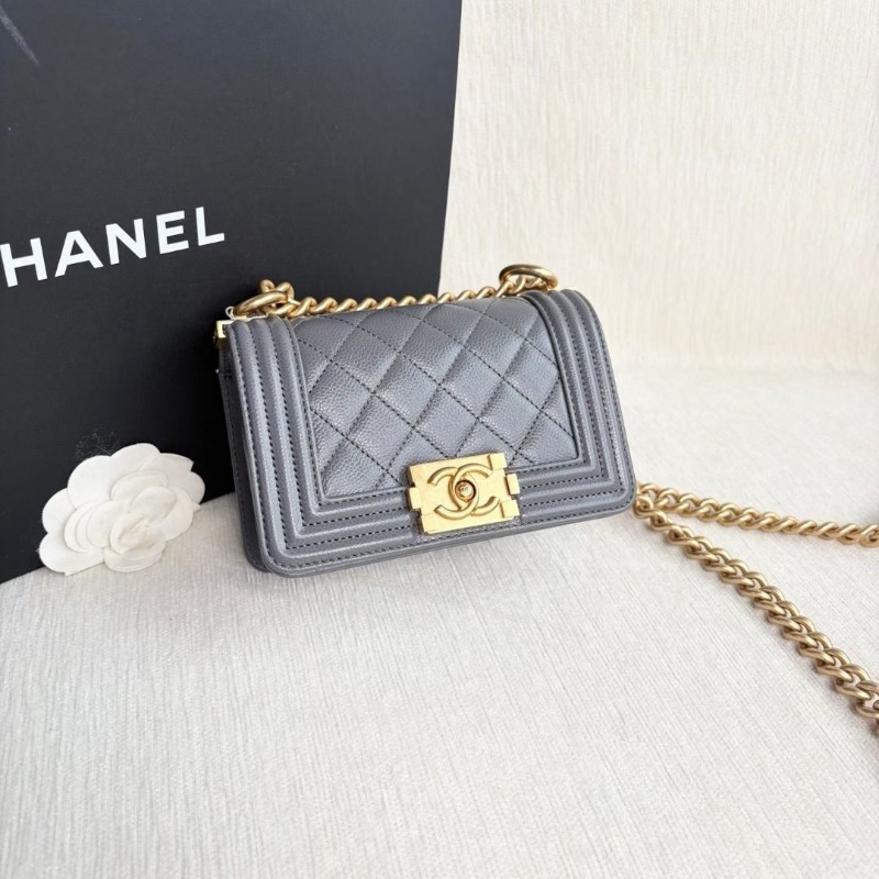 Chanel miniLeboy灰色金扣 荔枝皮 15*10*5.5  95新 配件塵袋-6