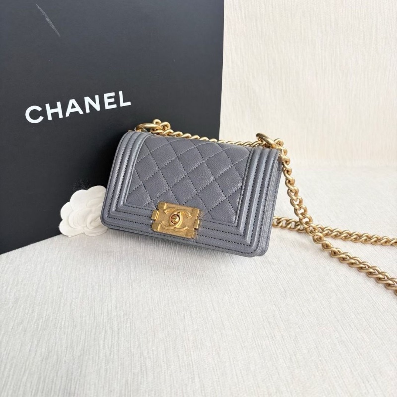 Chanel miniLeboy灰色金扣 荔枝皮 15*10*5.5  95新 配件塵袋-7