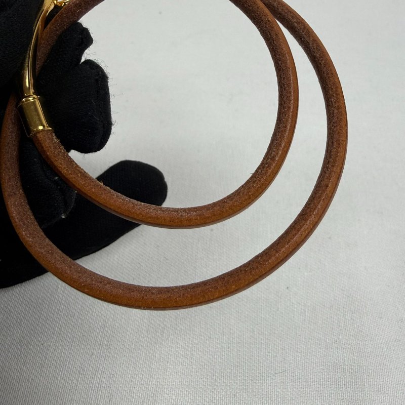 狀態良好 HERMES 愛馬仕 金勾雙圈皮革手環 男女適用-3