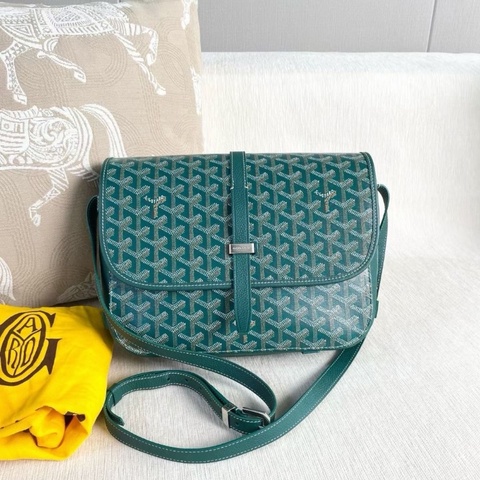 Goyard Belvedere郵差包中號 綠色 老花 新款荔枝皮 27*22*8 95新 配件塵袋