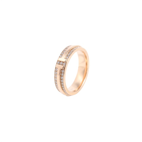 TIFFANY&CO 18K玫瑰金鑽石雙T滿鑽戒指50