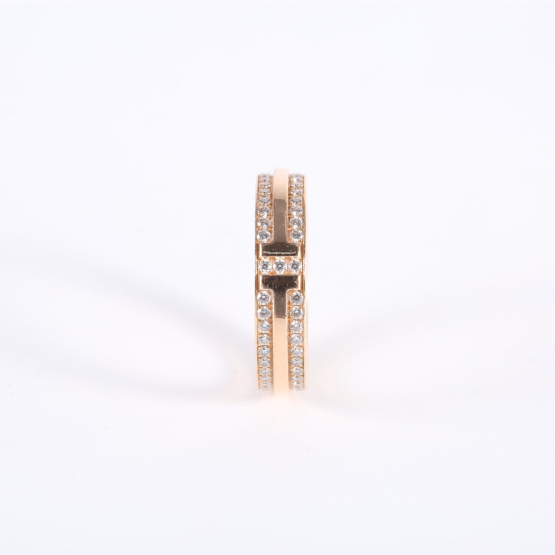 TIFFANY&CO 18K玫瑰金鑽石雙T滿鑽戒指50-1