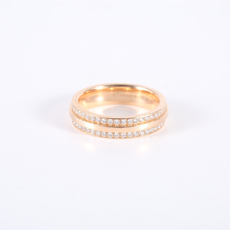 TIFFANY&CO 18K玫瑰金鑽石雙T滿鑽戒指50-3